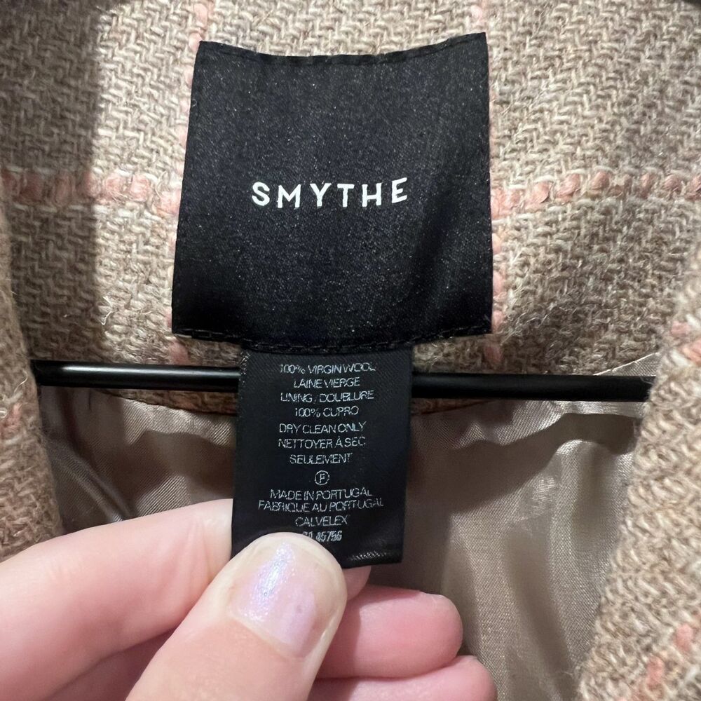 Smythe Virgin Wool Tan & Pink Plaid Print Blazer Women's Size 8 - Picture 4 of 10